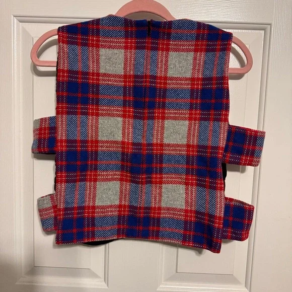 Novis NY The Jackson Womens Wool Red and Blue Plaid Open-Sided Crop Top Sz 10 - Picture 2 of 12